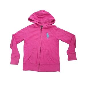 POLO RALPH LAUREN Girls Pink Zip Up Big Pony Logo Size M (8-10) Hoodie